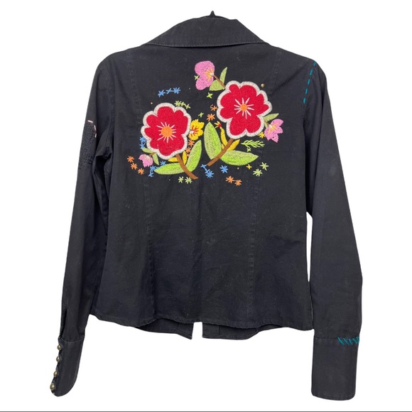 DB Sport Jacket Womens Medium Embroidered Floral Black Blazer Coat - Picture 1 of 5
